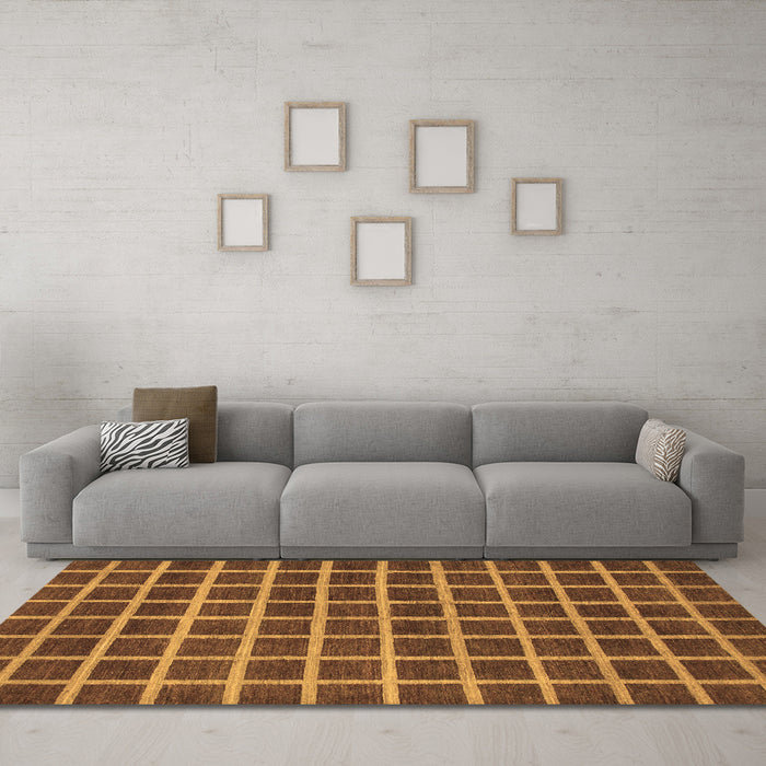 Machine Washable Checkered Brown Modern Rug in a Living Room,, wshabs1382brn