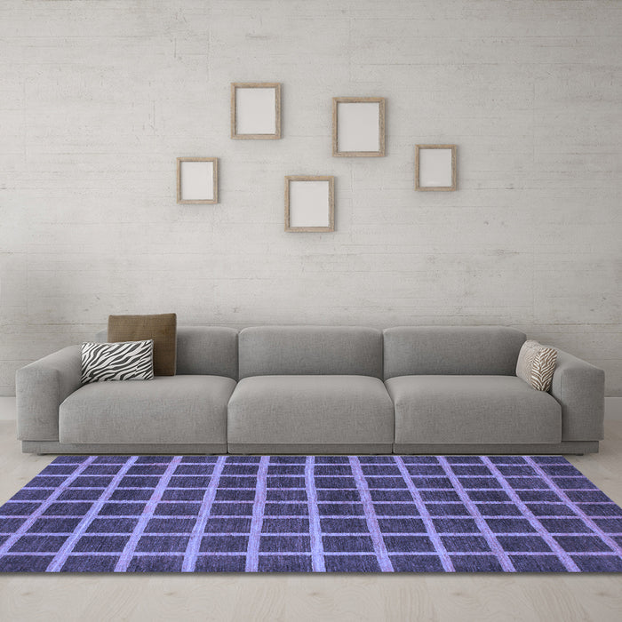 Machine Washable Checkered Blue Modern Rug in a Living Room, wshabs1382blu