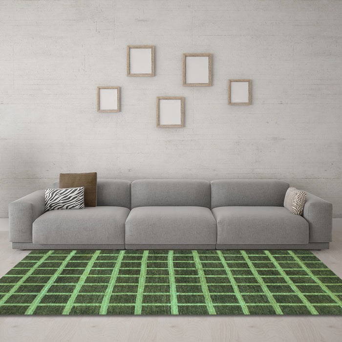 Machine Washable Checkered Turquoise Modern Area Rugs in a Living Room,, wshabs1382turq