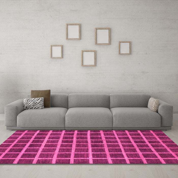 Machine Washable Checkered Pink Modern Rug in a Living Room, wshabs1382pnk