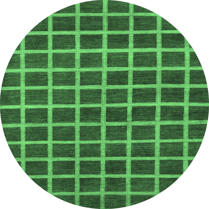 Round Machine Washable Checkered Emerald Green Modern Area Rugs, wshabs1382emgrn
