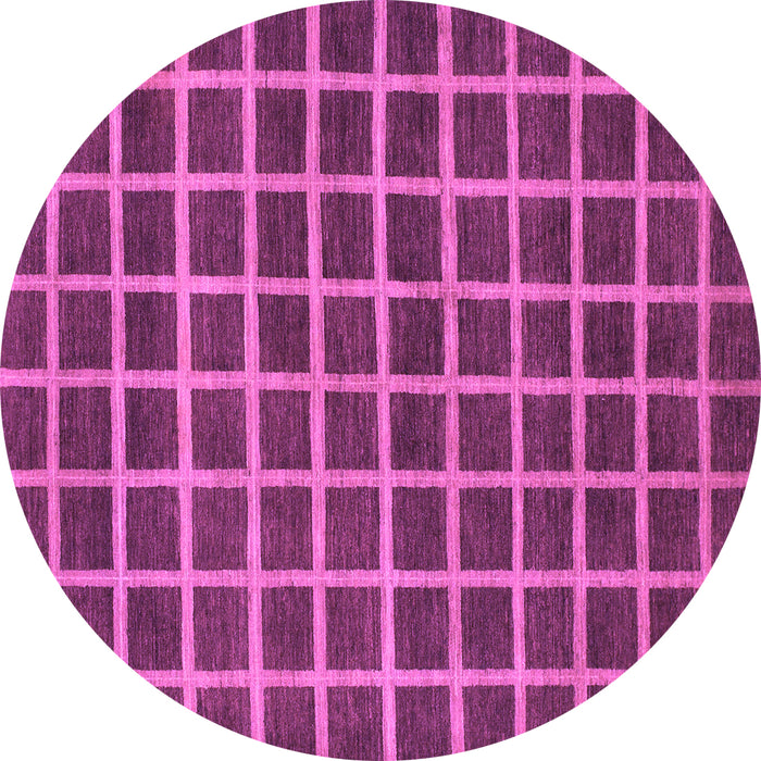 Round Machine Washable Checkered Purple Modern Area Rugs, wshabs1382pur