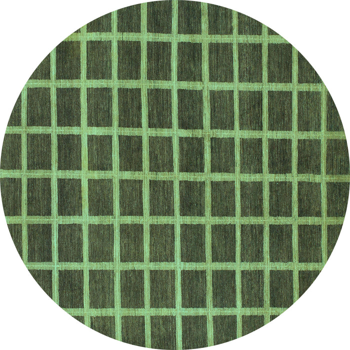 Round Machine Washable Checkered Turquoise Modern Area Rugs, wshabs1382turq