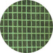 Round Machine Washable Checkered Turquoise Modern Area Rugs, wshabs1382turq