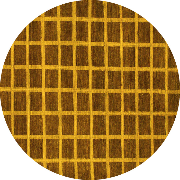 Round Machine Washable Checkered Yellow Modern Rug, wshabs1382yw