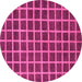 Round Machine Washable Checkered Pink Modern Rug, wshabs1382pnk