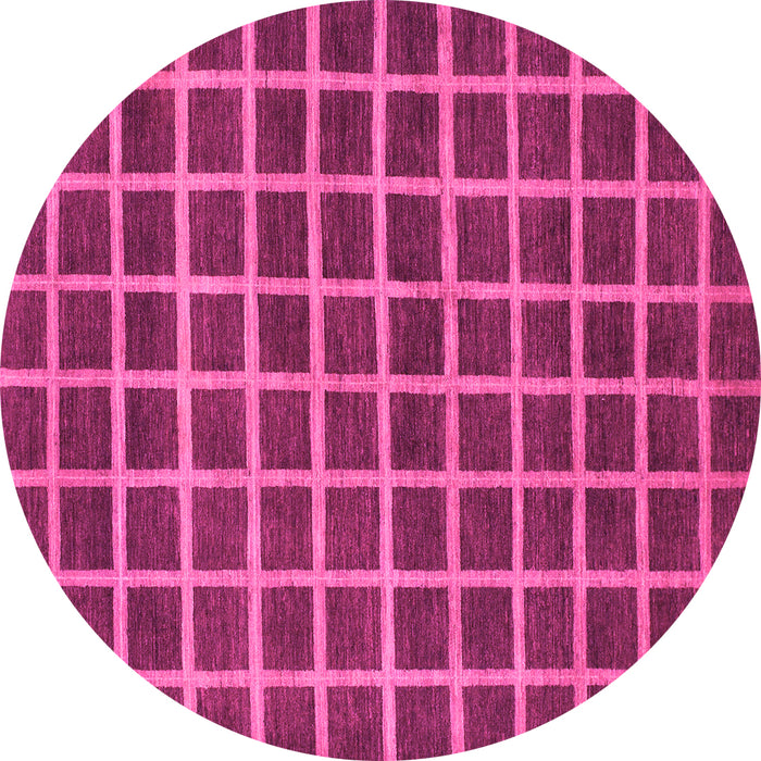 Round Checkered Pink Modern Rug, abs1382pnk