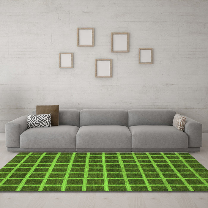 Machine Washable Checkered Green Modern Area Rugs in a Living Room,, wshabs1382grn