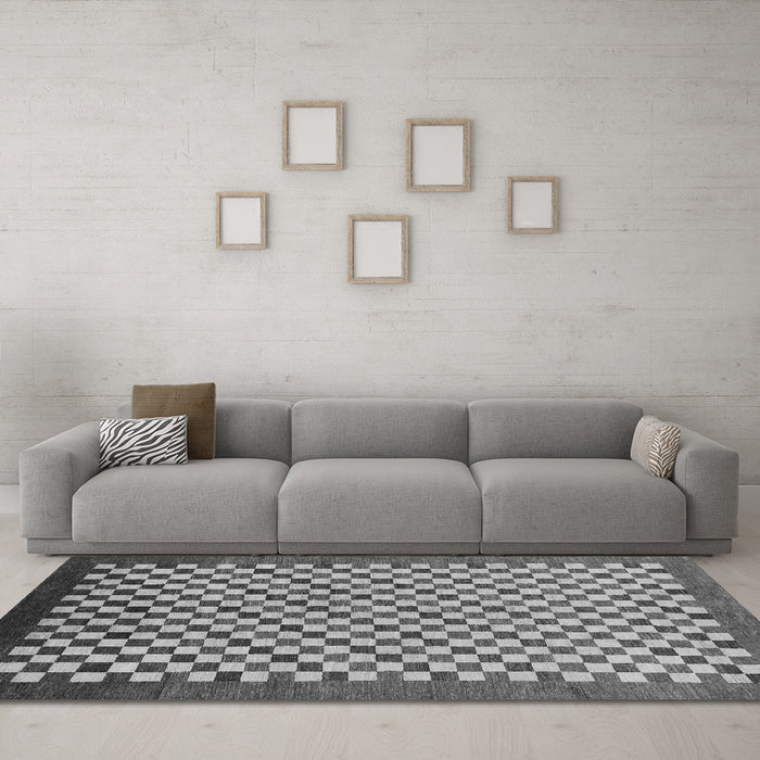Machine Washable Checkered Gray Modern Rug in a Living Room,, wshabs1383gry