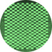 Round Machine Washable Checkered Emerald Green Modern Area Rugs, wshabs1383emgrn