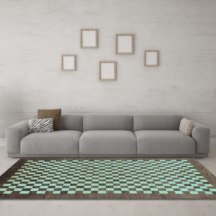 Machine Washable Checkered Light Blue Modern Rug in a Living Room, wshabs1383lblu