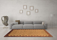 Machine Washable Checkered Brown Modern Rug, wshabs1383brn