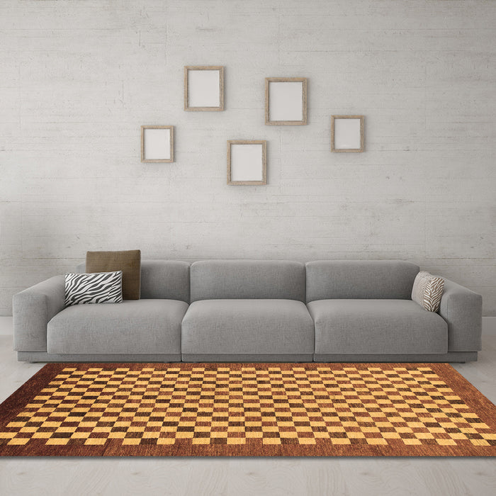 Machine Washable Checkered Brown Modern Rug in a Living Room,, wshabs1383brn