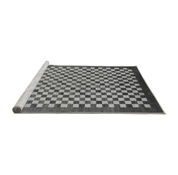 Sideview of Machine Washable Checkered Gray Modern Rug, wshabs1383gry