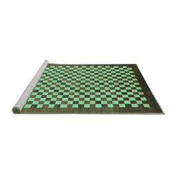 Sideview of Machine Washable Checkered Turquoise Modern Area Rugs, wshabs1383turq