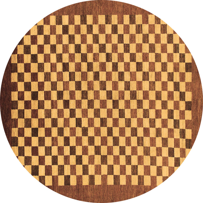 Round Machine Washable Checkered Brown Modern Rug, wshabs1383brn