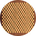 Round Machine Washable Checkered Brown Modern Rug, wshabs1383brn