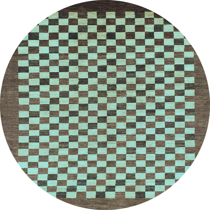 Round Machine Washable Checkered Light Blue Modern Rug, wshabs1383lblu