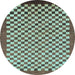 Round Machine Washable Checkered Light Blue Modern Rug, wshabs1383lblu