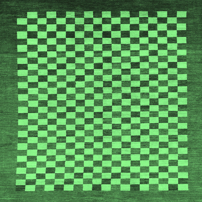 Square Machine Washable Checkered Emerald Green Modern Area Rugs, wshabs1383emgrn