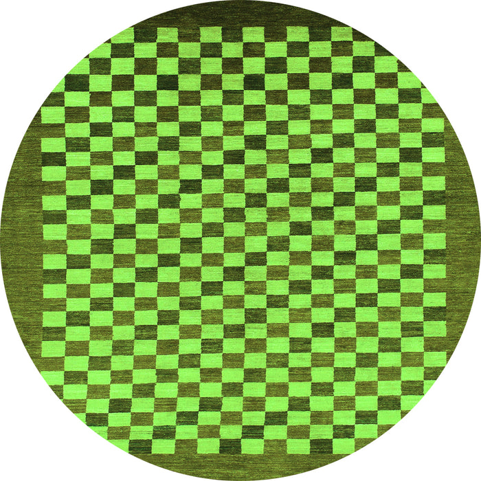 Round Machine Washable Checkered Green Modern Area Rugs, wshabs1383grn