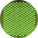 Round Machine Washable Checkered Green Modern Area Rugs, wshabs1383grn