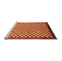 Sideview of Machine Washable Checkered Orange Modern Area Rugs, wshabs1383org