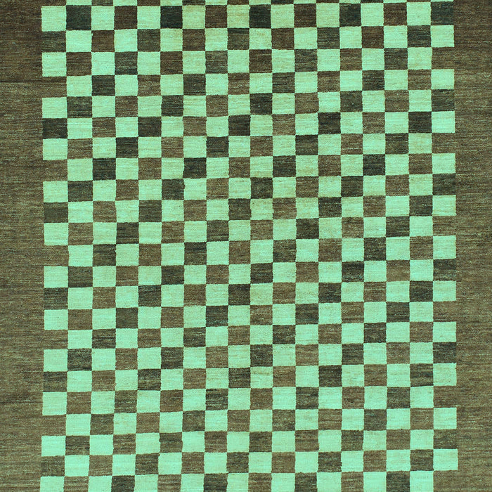 Machine Washable Checkered Turquoise Modern Area Rugs, wshabs1383turq