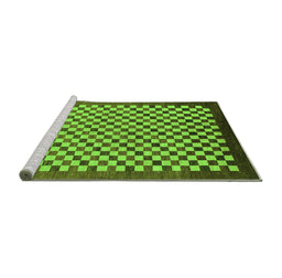 Sideview of Machine Washable Checkered Green Modern Area Rugs, wshabs1383grn