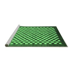 Sideview of Machine Washable Checkered Emerald Green Modern Area Rugs, wshabs1383emgrn