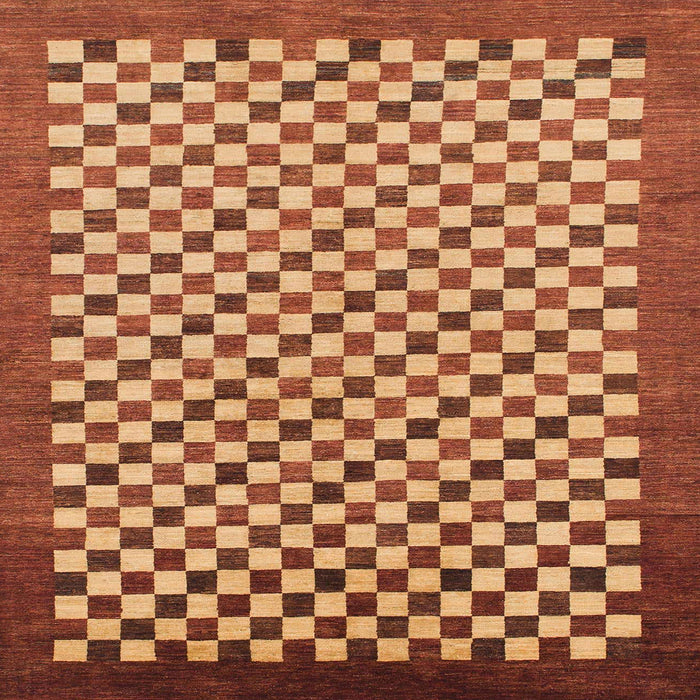 Square Abstract Orange Checkered Rug, abs1383