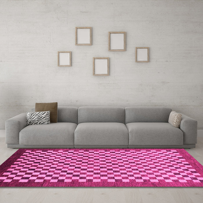 Machine Washable Checkered Pink Modern Rug in a Living Room, wshabs1383pnk