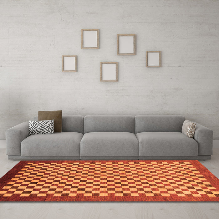 Machine Washable Checkered Orange Modern Area Rugs in a Living Room, wshabs1383org
