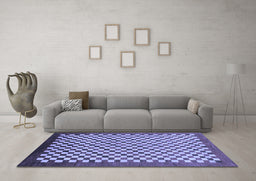 Machine Washable Checkered Blue Modern Rug in a Living Room, wshabs1383blu