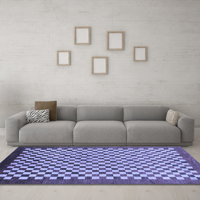 Machine Washable Checkered Blue Modern Rug in a Living Room, wshabs1383blu