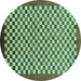 Round Machine Washable Checkered Turquoise Modern Area Rugs, wshabs1383turq