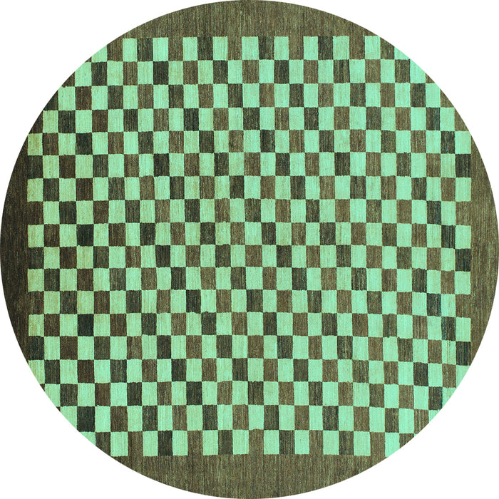 Round Checkered Turquoise Modern Rug, abs1383turq