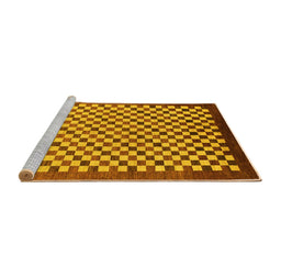 Sideview of Machine Washable Checkered Yellow Modern Rug, wshabs1383yw