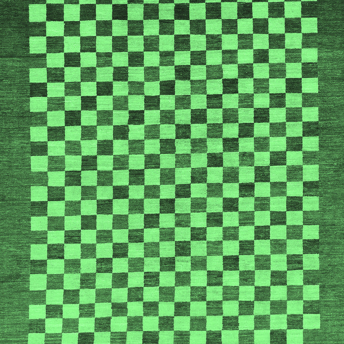 Machine Washable Checkered Emerald Green Modern Area Rugs, wshabs1383emgrn