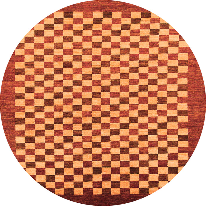 Round Machine Washable Checkered Orange Modern Area Rugs, wshabs1383org