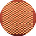 Round Machine Washable Checkered Orange Modern Area Rugs, wshabs1383org