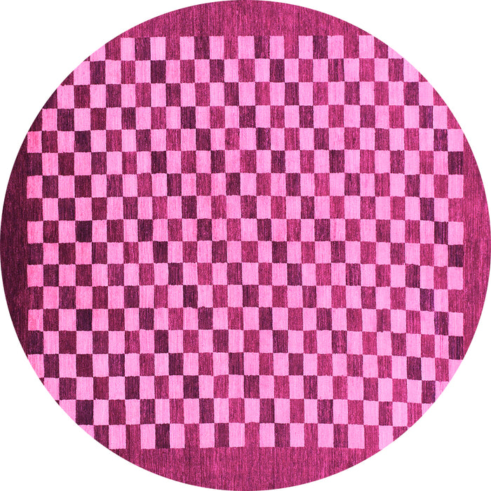 Round Machine Washable Checkered Pink Modern Rug, wshabs1383pnk