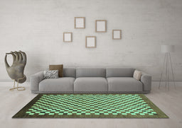 Machine Washable Checkered Turquoise Modern Area Rugs in a Living Room,, wshabs1383turq