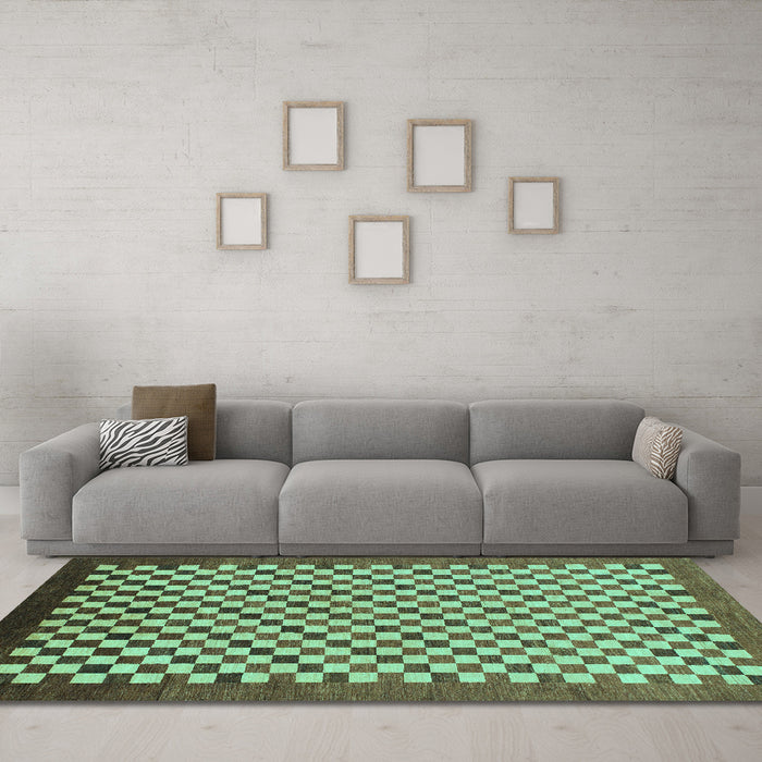 Machine Washable Checkered Turquoise Modern Area Rugs in a Living Room,, wshabs1383turq