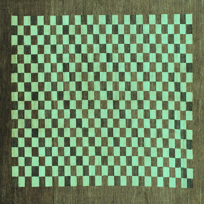 Square Checkered Turquoise Modern Rug, abs1383turq