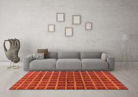 Machine Washable Checkered Orange Modern Rug, wshabs1384org