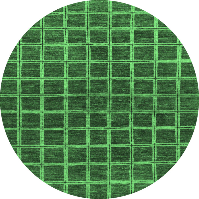 Round Machine Washable Checkered Emerald Green Modern Area Rugs, wshabs1384emgrn
