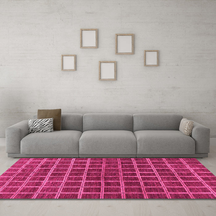 Machine Washable Checkered Pink Modern Rug in a Living Room, wshabs1384pnk
