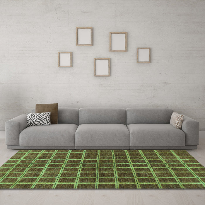 Machine Washable Checkered Turquoise Modern Area Rugs in a Living Room,, wshabs1384turq