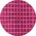 Round Machine Washable Checkered Pink Modern Rug, wshabs1384pnk